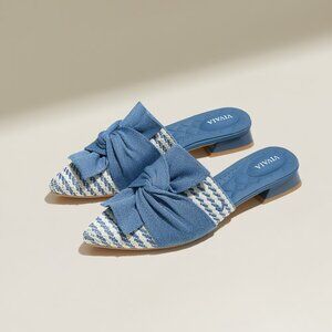 Vivaia Pointed Toe Knot Yaffa Pro Sandals Mules Denim Stripe Size 12